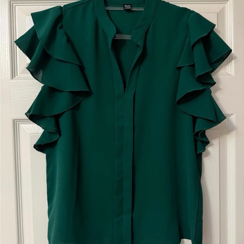 Sason Emerald Green Ruffle Sleeve Blouse Size S